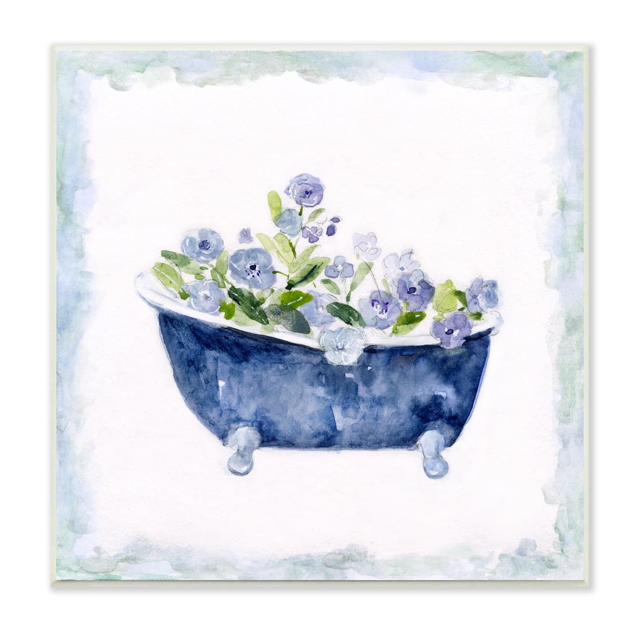Stupell Industries Blue Floral Bathtub Wall Plaque Art